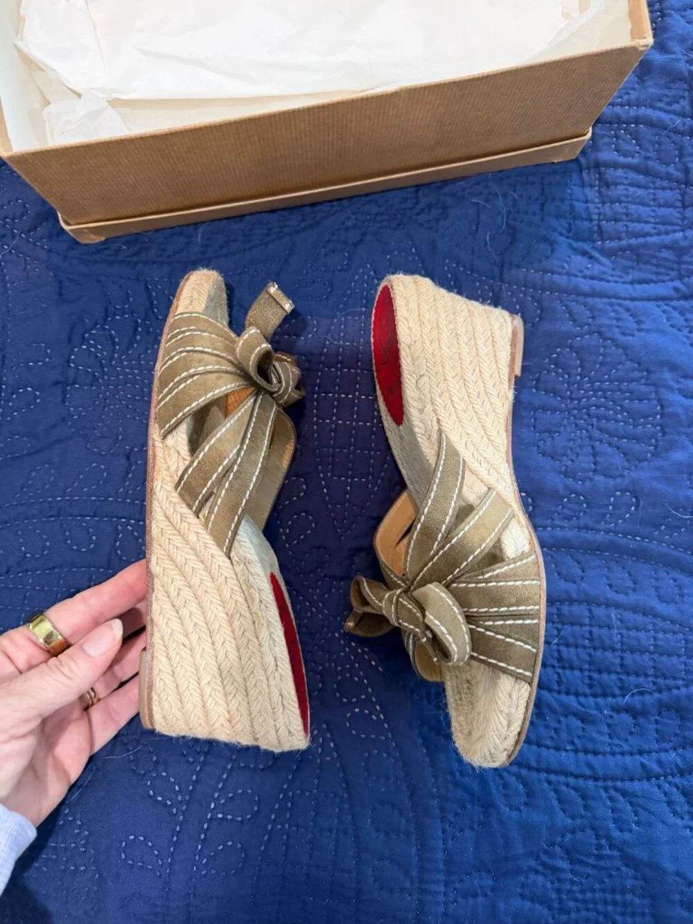Christian Louboutin Tiburon Natural Strappy Wedge Heels Sandals Size 8